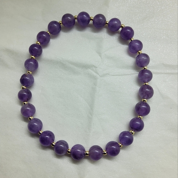 Amethyst  & 14k Plated Stretch Bracelet Last One - Picture 2 of 5